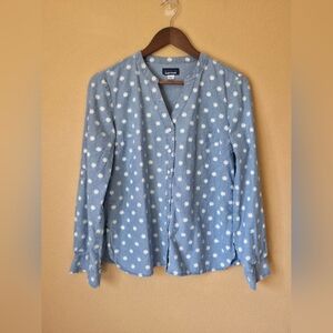 Basic Editions Women's Denim Daisy Floral Button Down Long Sleeve Lightweight